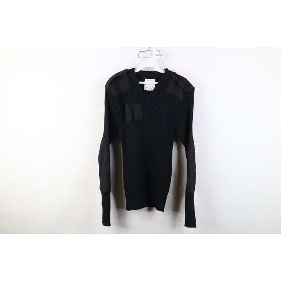 Vintage 90s Military Mens 40 Chunky Wool Ribbed Knit Commando Sweater Black